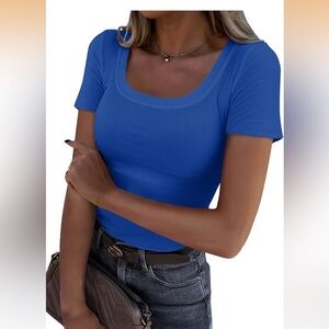 Amazon Women's Short Sleeve Blue Top